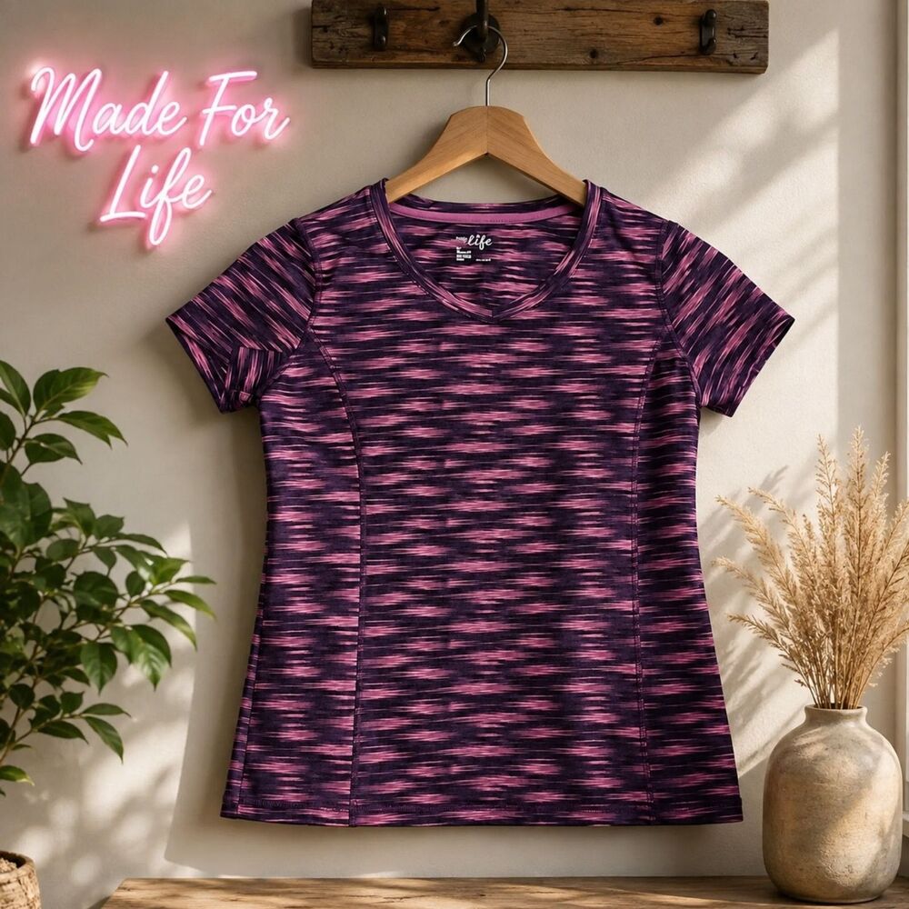 Made For Life Women's Quick-Dri Purple Space Dye Athletic Performance Top – Med